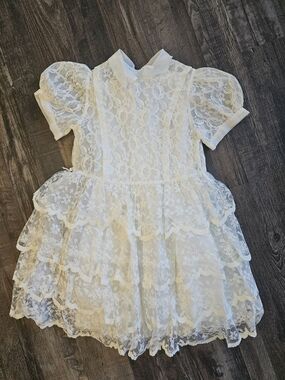 1950s Lace Tiered Puff Sleeve Childs Flower Girl Dress